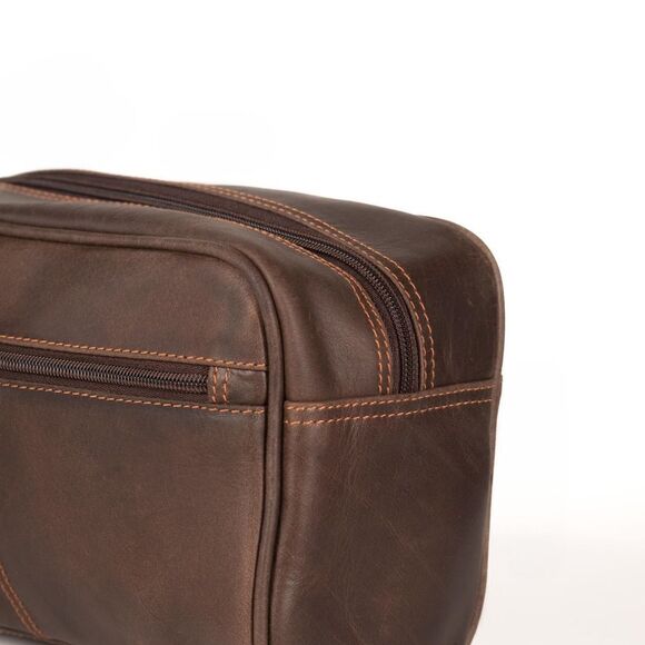 Men's New Genuine Leather Brown Toiletry Bag - Picture 6 of 7